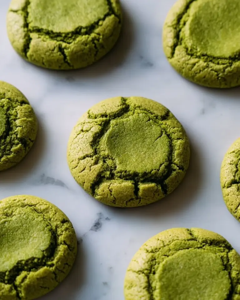 Freshly baked matcha cookies on a cooling rack