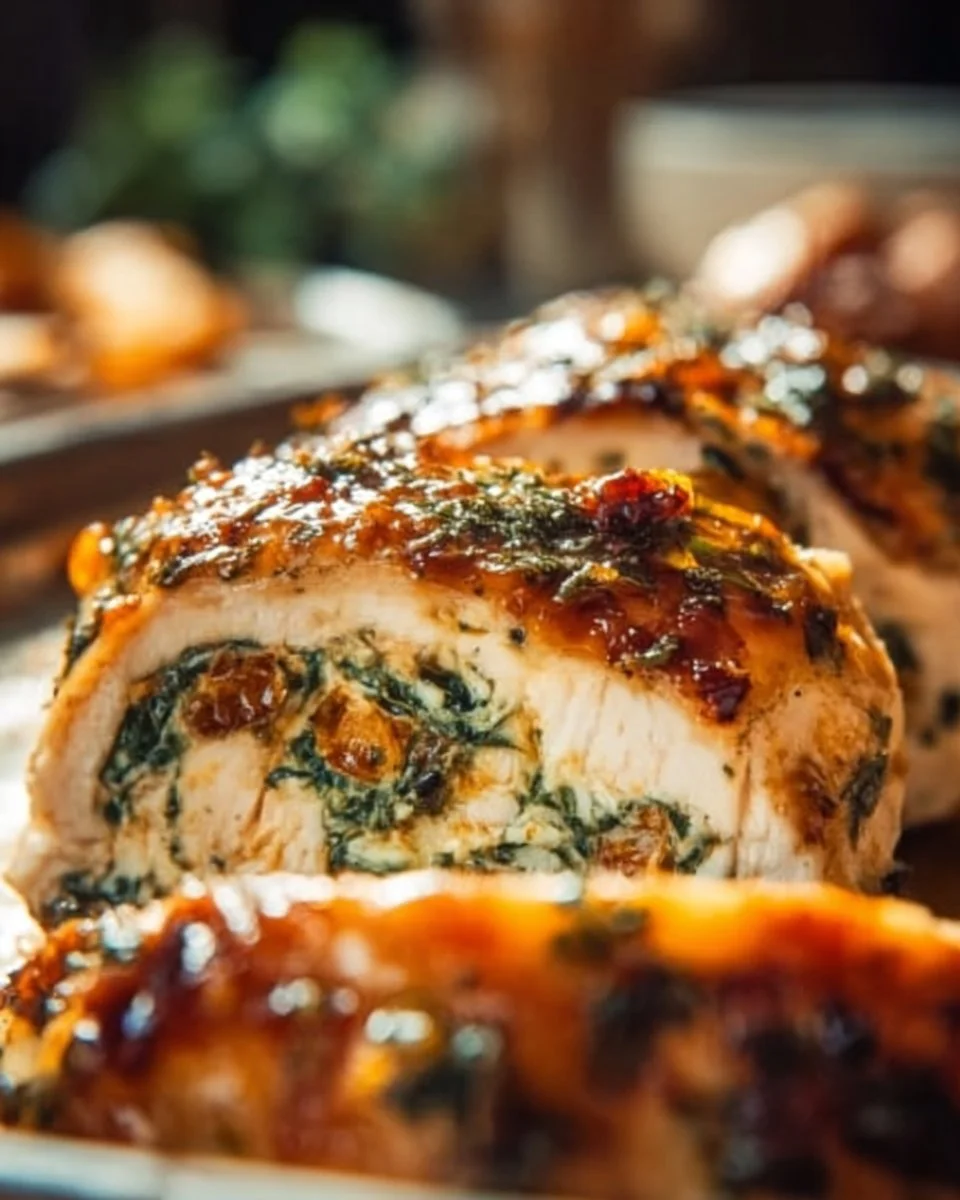 Mediterranean stuffed chicken breast with herbs and vegetables