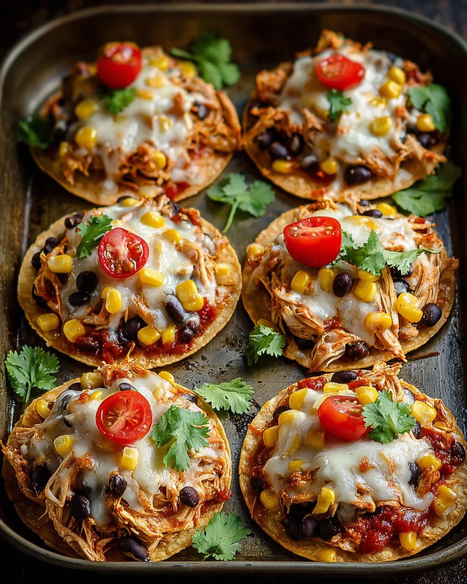 Mexican Rotisserie Chicken Tostadas topped with fresh ingredients
