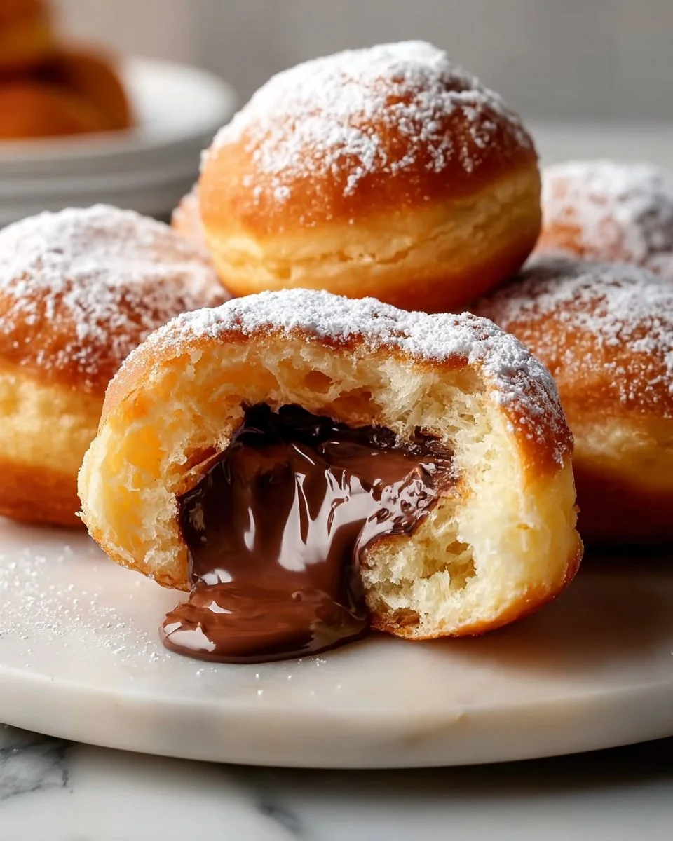 Delicious Nutella Bomboloni filled with creamy Nutella, perfect for dessert lovers.