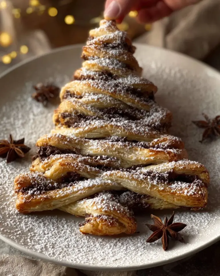 Puff Pastry Christmas Tree with festive decorations