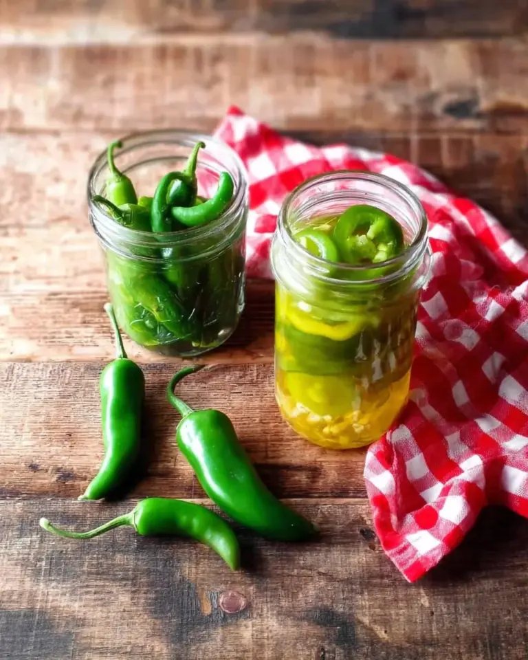 Quick pickled peppers in a jar, ready to add flavor to your meals.