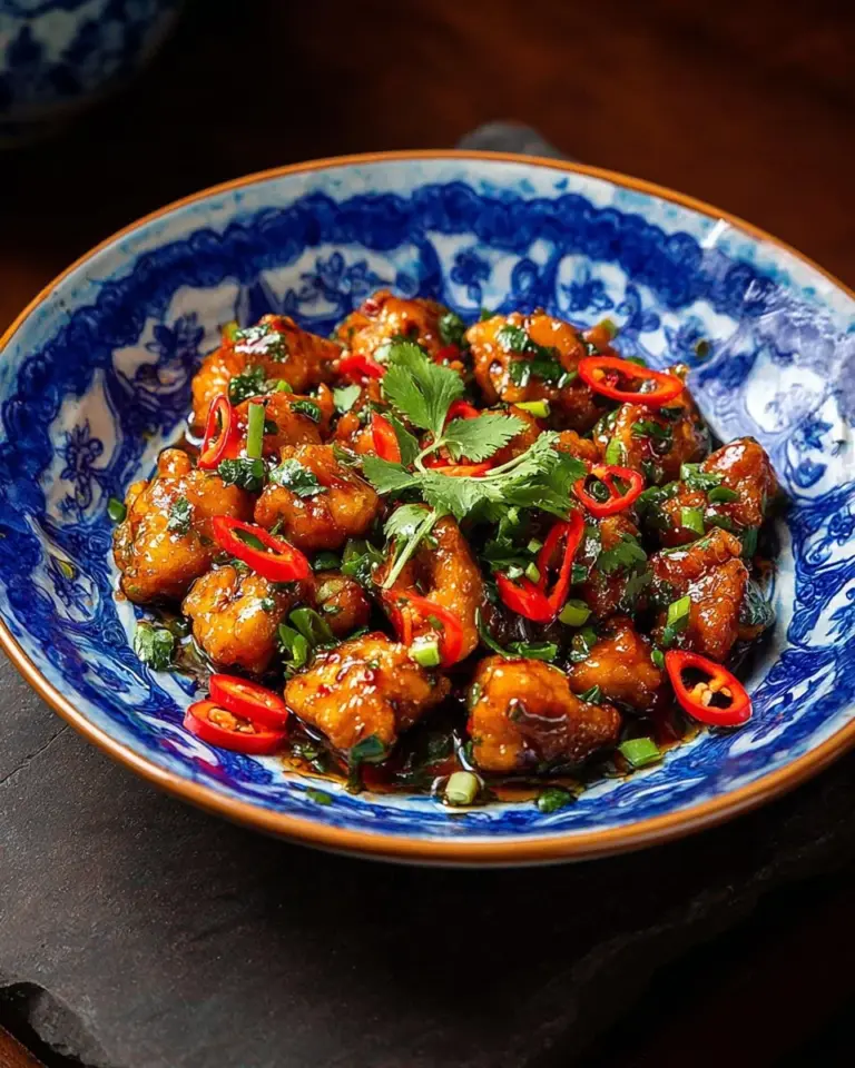 Delicious plate of scallion chicken garnished with fresh scallions