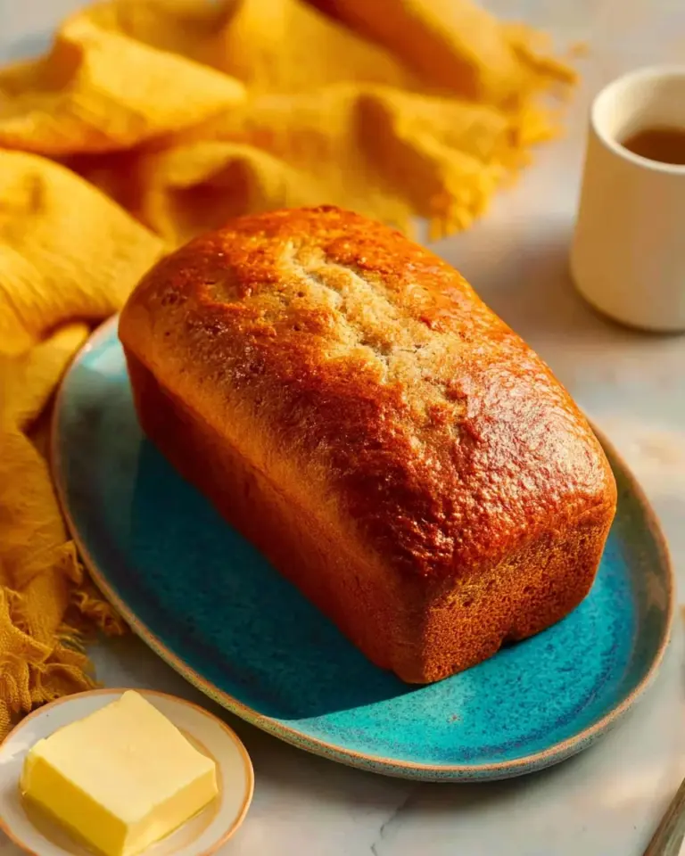 Delicious air fryer banana bread freshly baked and served on a wooden board.