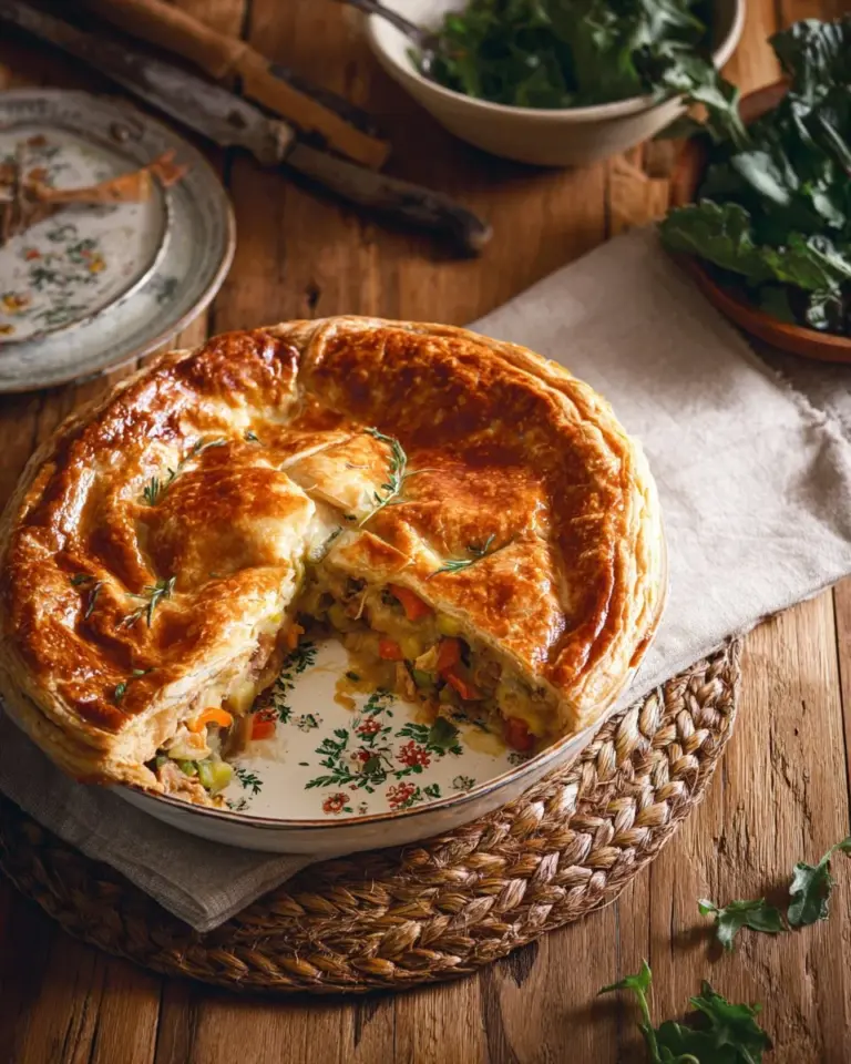 Delicious vegetarian vegetable and mushroom pot pie with a flaky crust