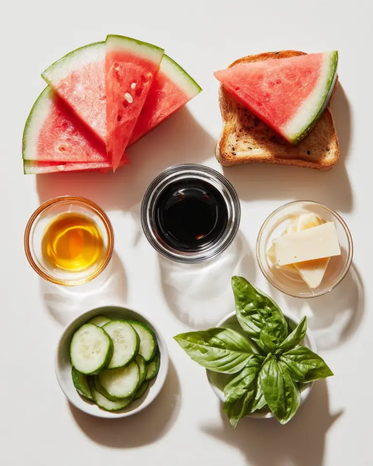 Delicious watermelon sandwich served on a plate with fresh ingredients