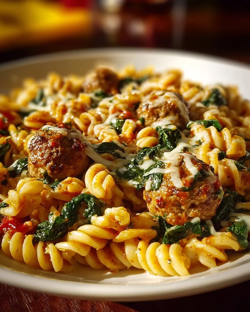 Weeknight Garlic Butter Rotini With Beef, Italian Sausage And Spinach