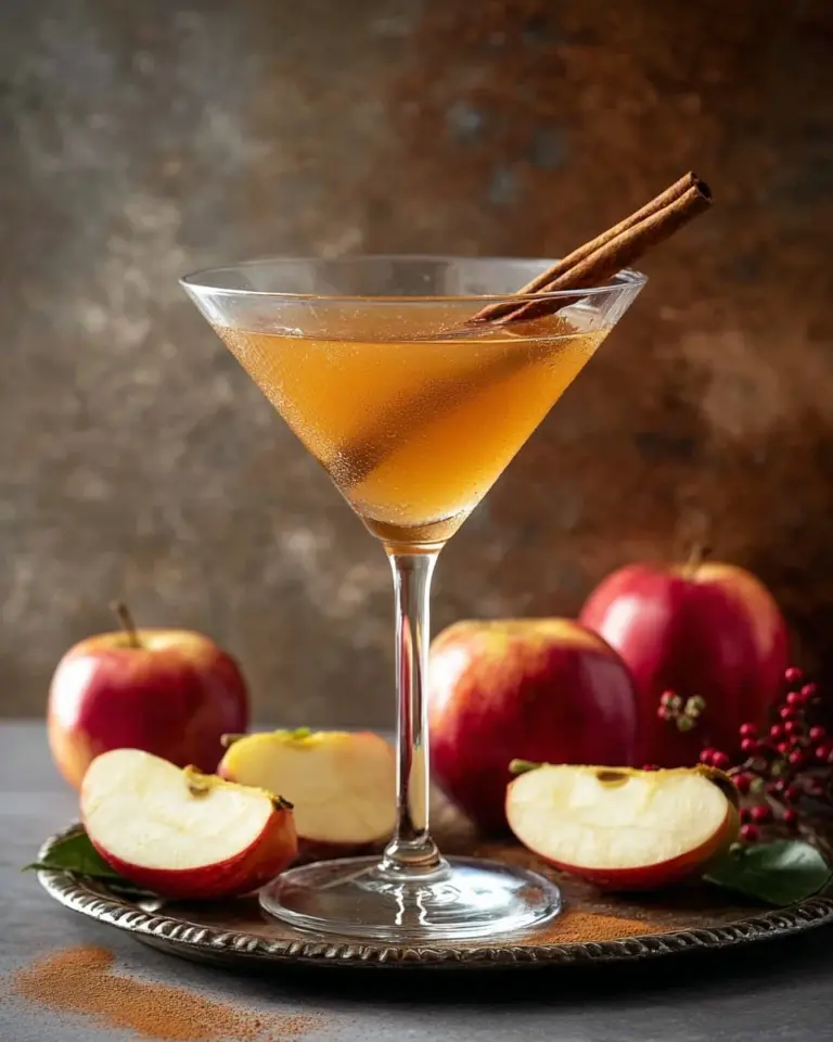 Delicious Apple Cider Martini served in a classy glass with apple slice garnish
