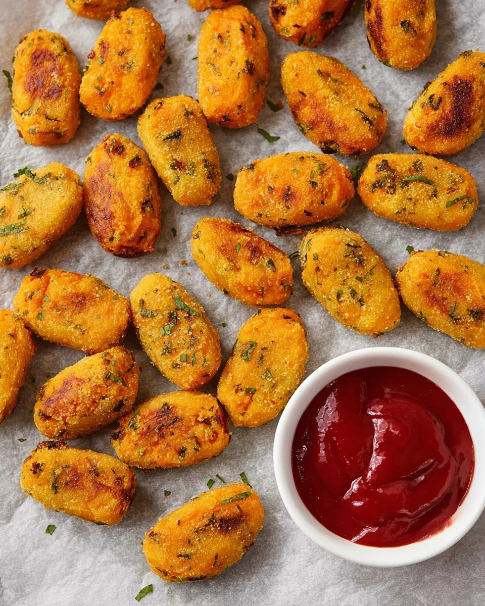 Baked sweet potato zucchini tots served in a bowl