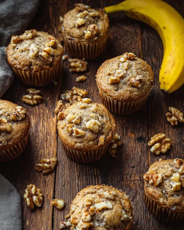 Freshly baked Banana Nut Muffins on a cooling rack