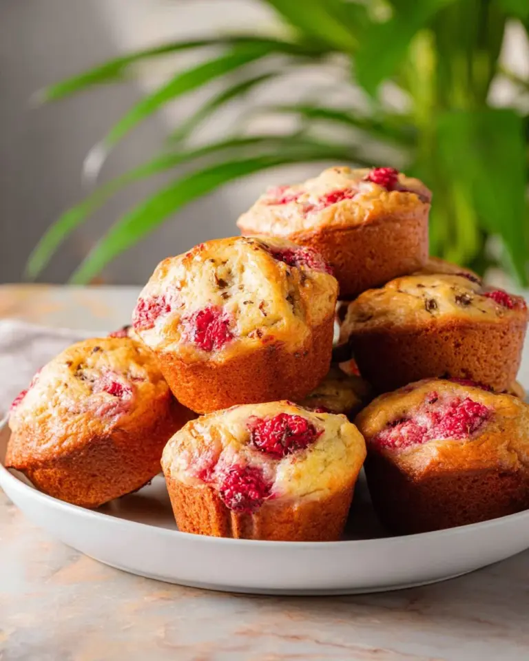 Freshly baked banana raspberry muffins cooling on a wire rack