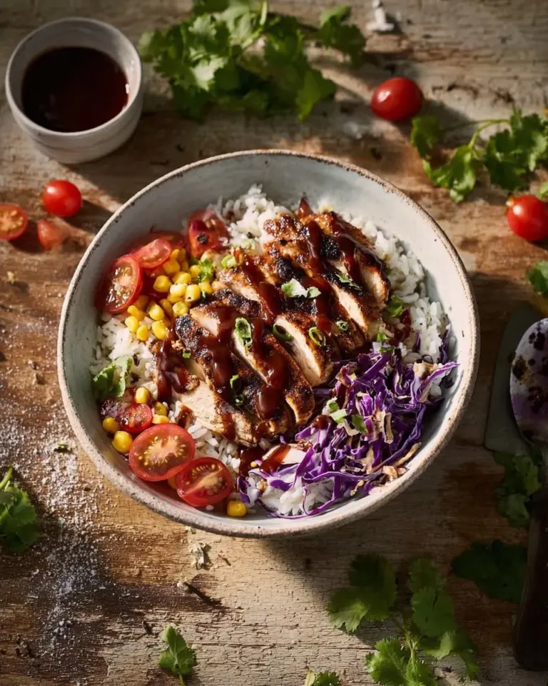 Delicious BBQ Chicken Bowl with juicy chicken and fresh toppings