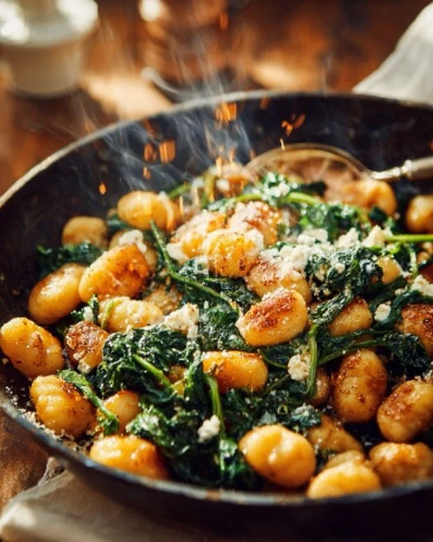 Crispy Gnocchi with Spinach and Feta