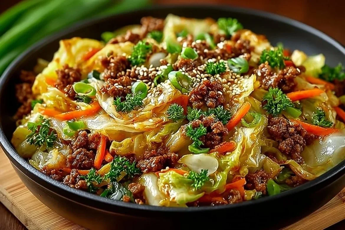 Healthy Chinese Ground Beef & Cabbage Stir Fry