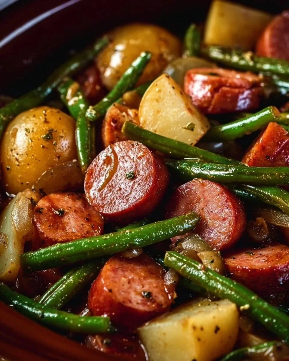 Crockpot Kielbasa and Green Beans