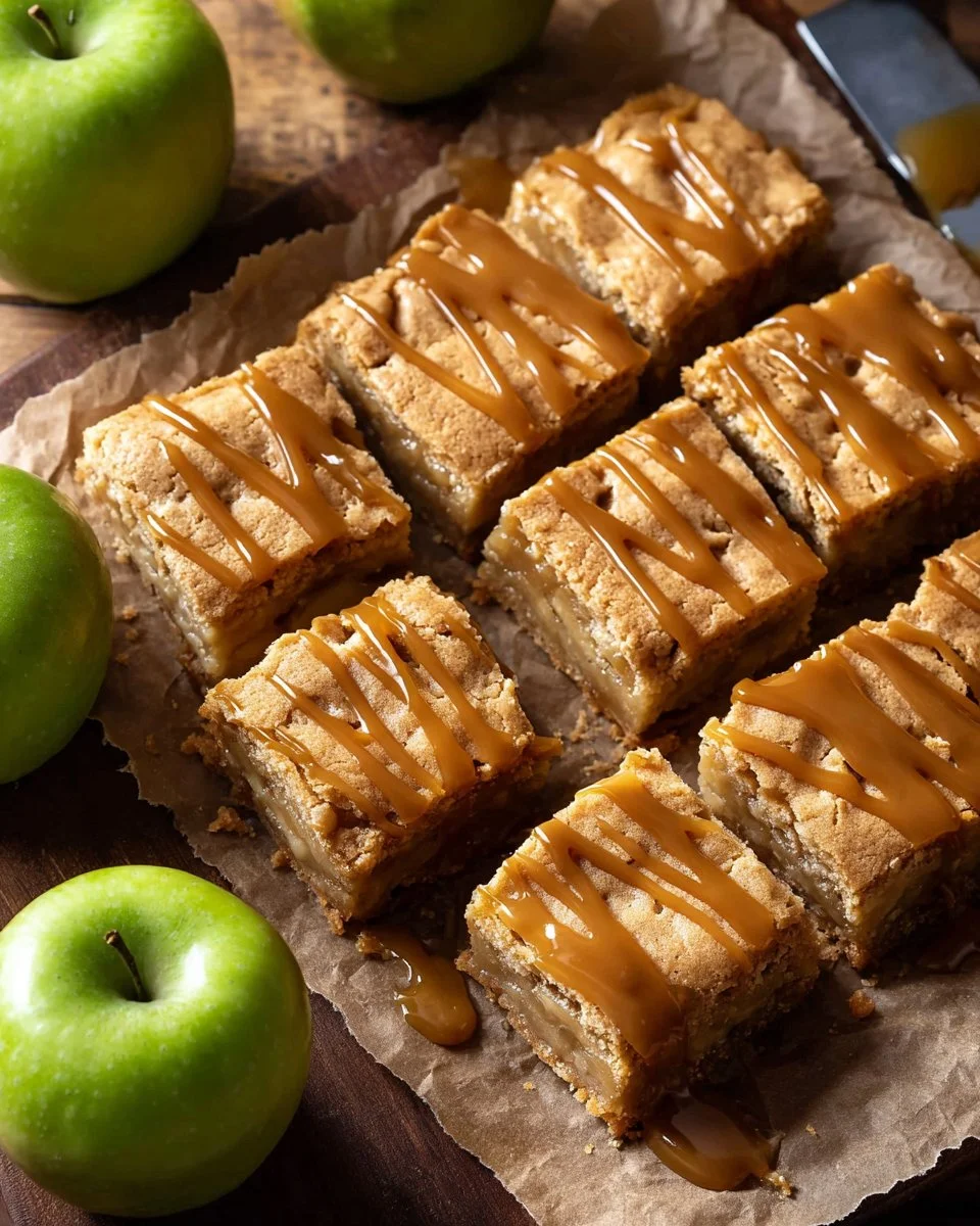 Delicious Caramel Apple Snack Cake with caramel drizzle and apple slices