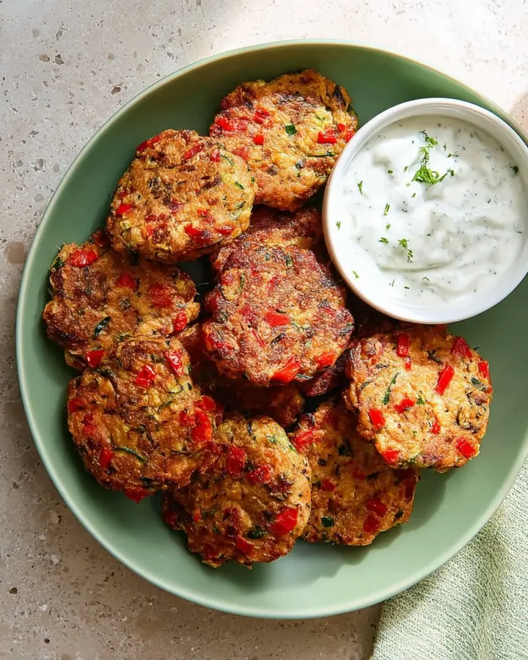 Cheesy veggie bean fritters served on a plate with a dipping sauce.
