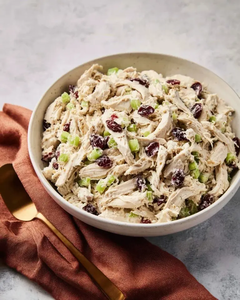 Healthy chicken salad with fresh ingredients in a bowl