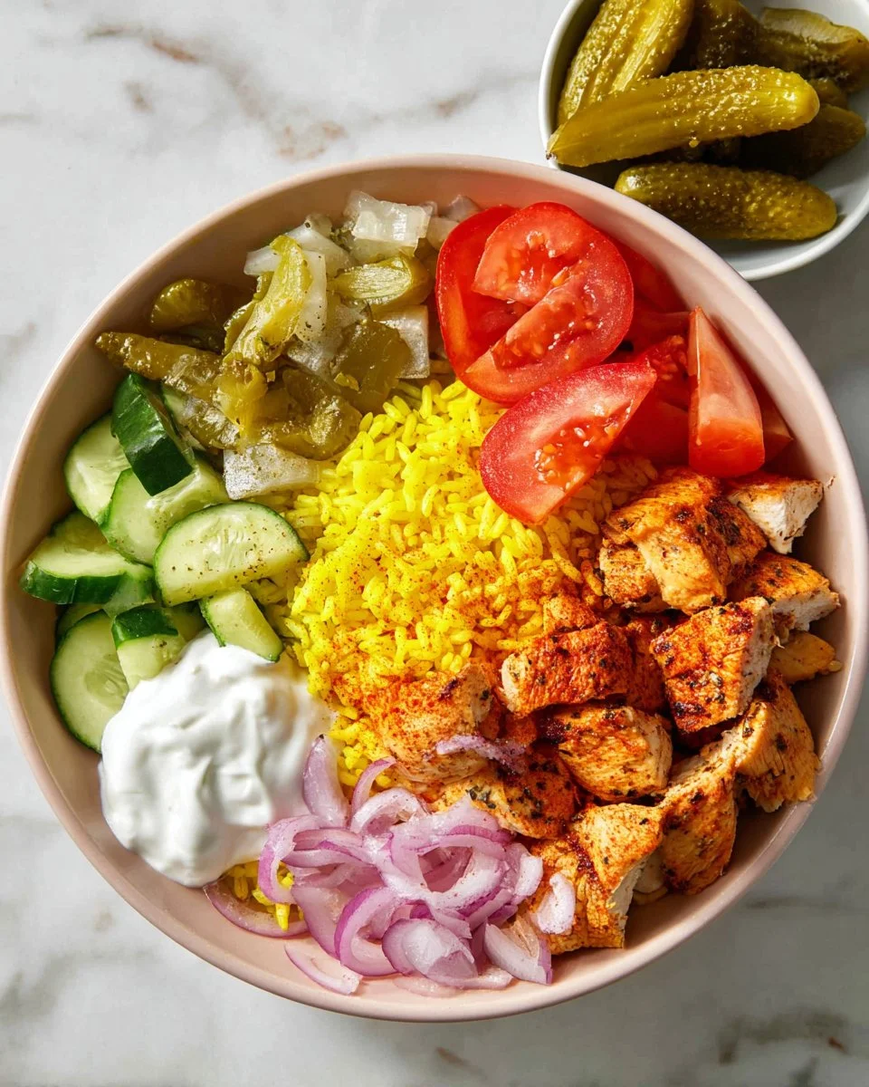 Delicious Chicken Shawarma Bowl with grilled chicken, fresh veggies, and sauces