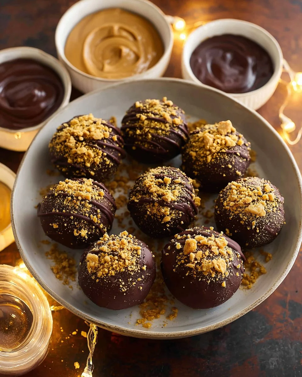 Homemade chickpea chocolate truffles on a rustic wooden table.