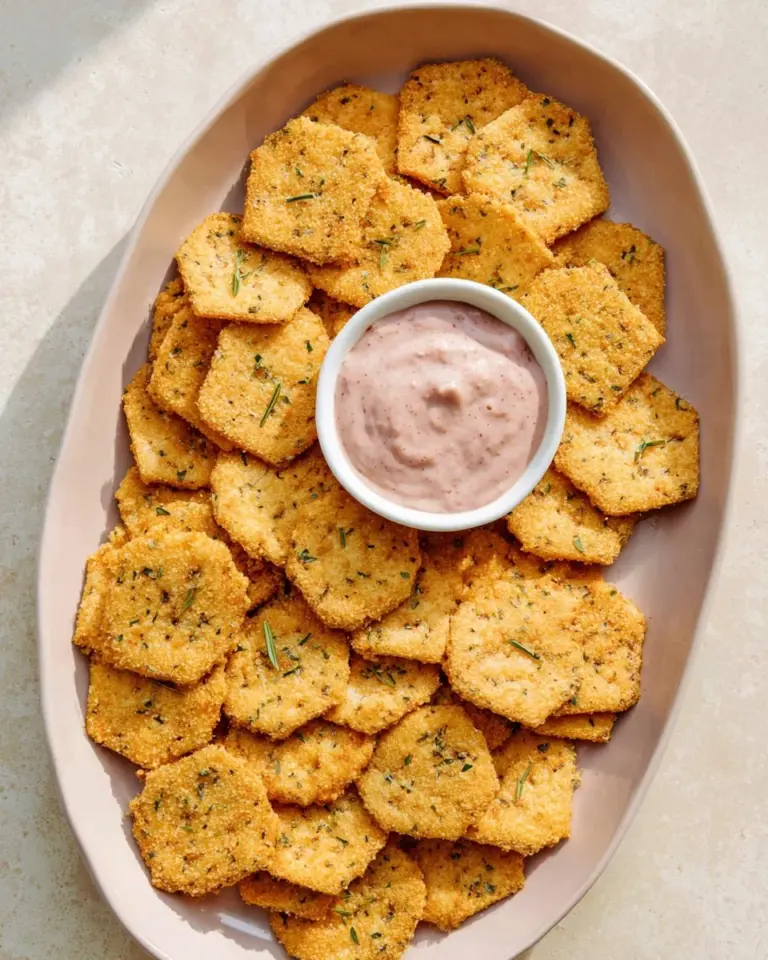 A plate of crunchy chickpea crackers with herbs and spices