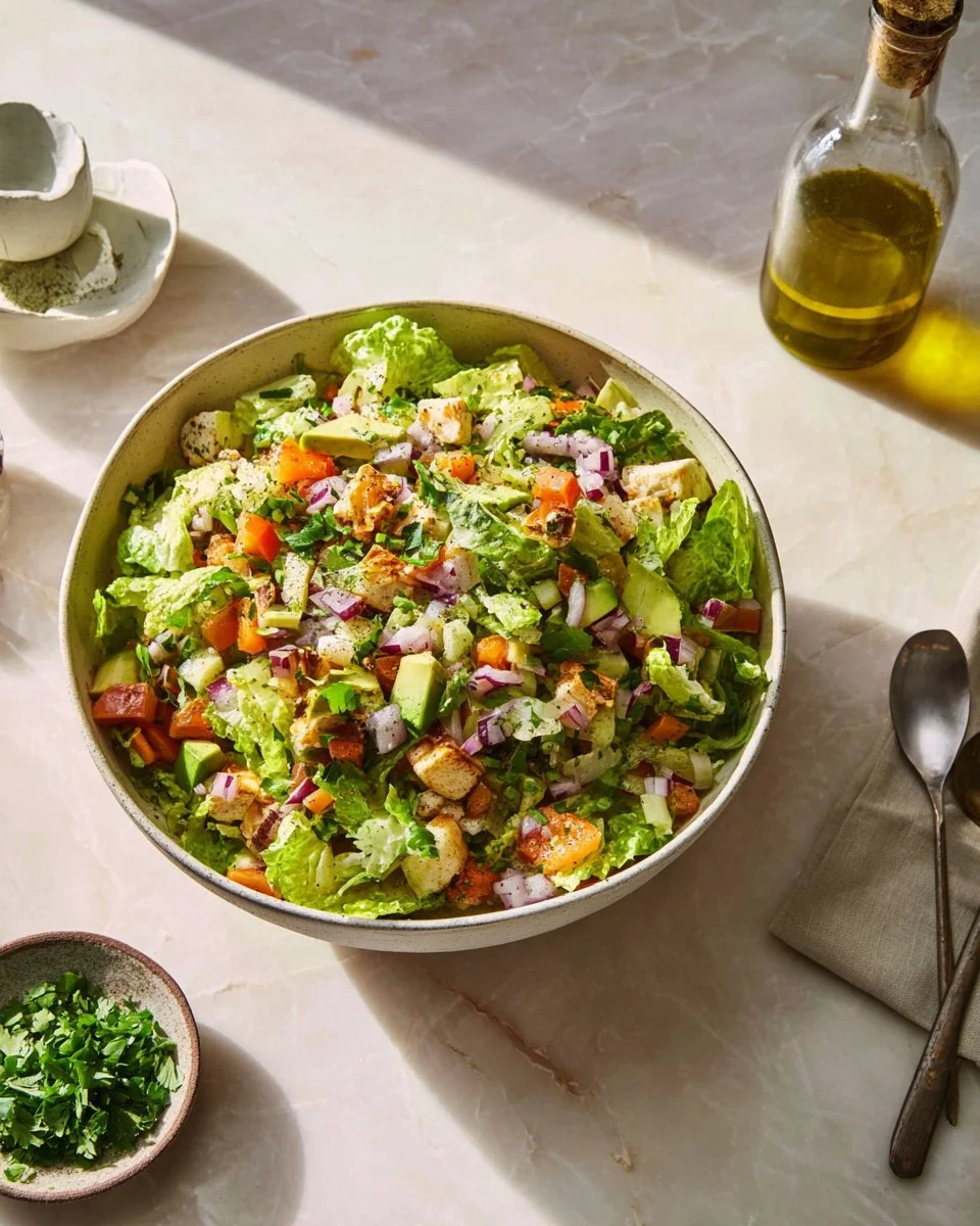 Chopped shrimp salad with lemon vinaigrette served in a bowl