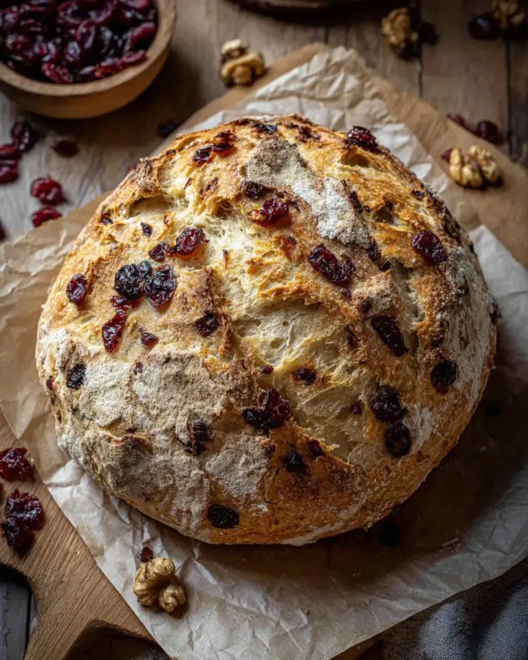 Freshly baked Cranberry Walnut Bread with cranberries and walnuts