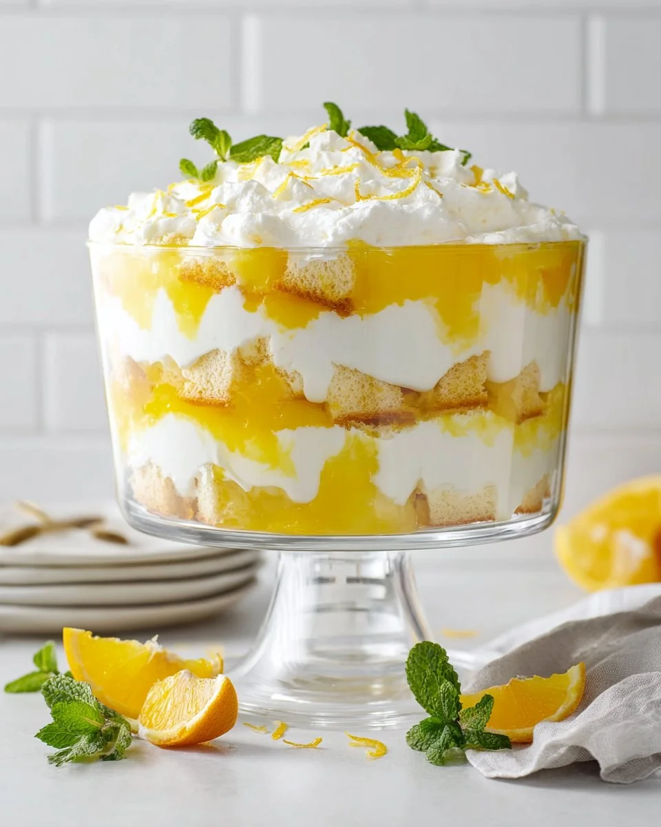 Delicious creamsicle trifle layered with orange and vanilla cream