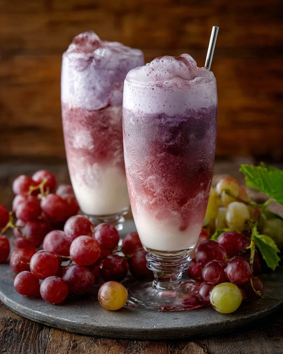 Dirty Grape Float with sparkling beverage and ice cream