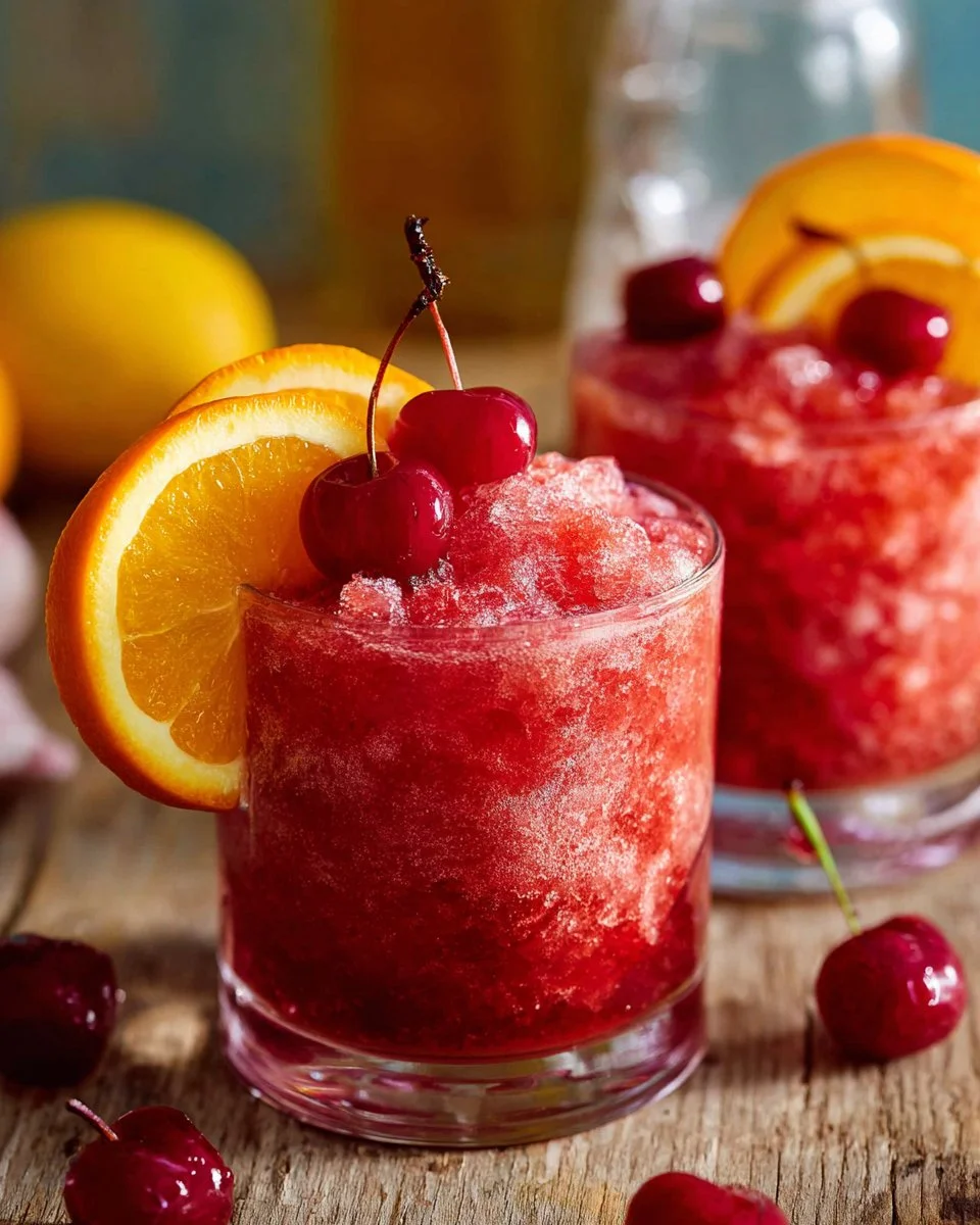 A refreshing Frozen Old Fashioned cocktail served in a glass with garnishes.