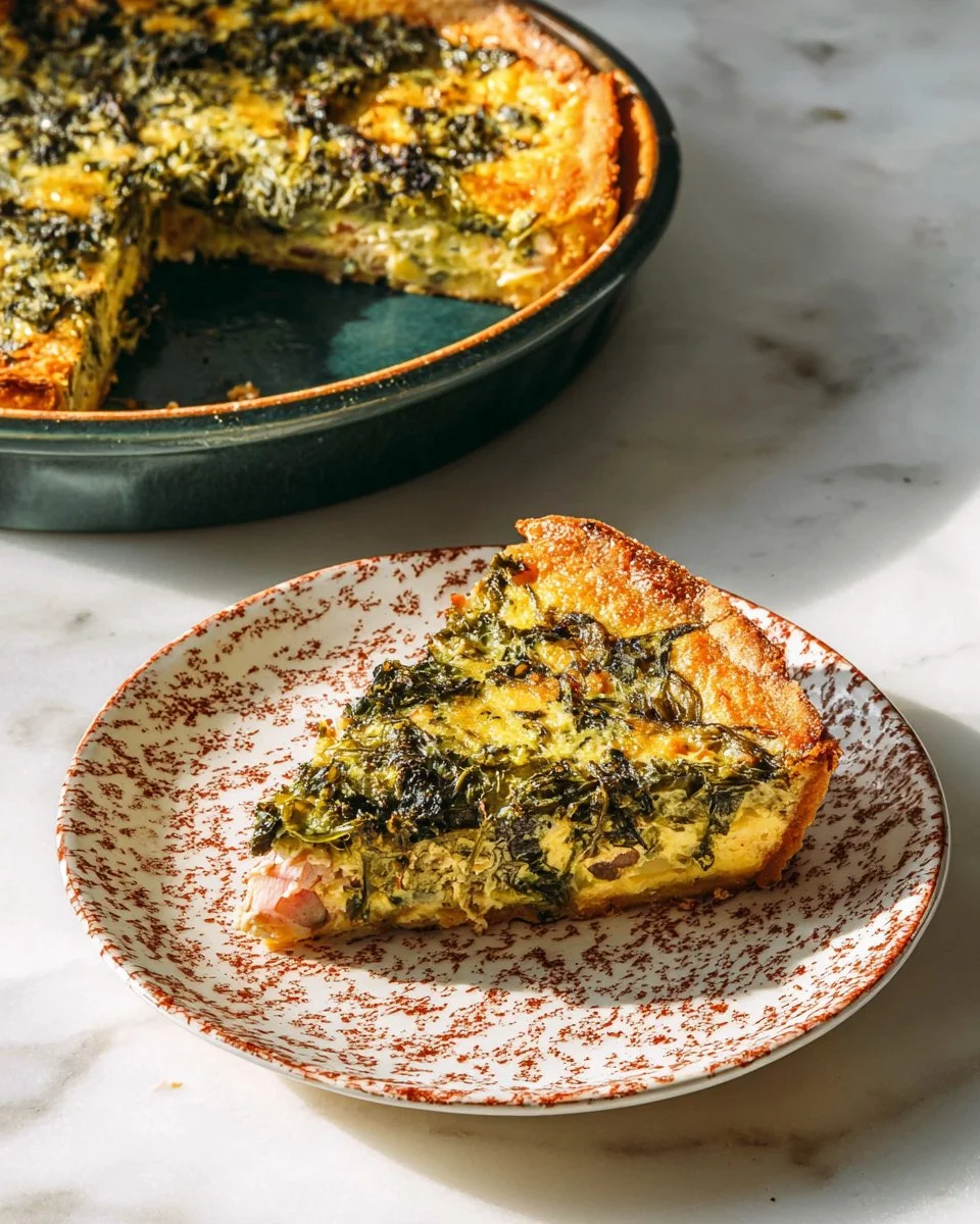 Ham and Broccolini Frittata served on a plate with a side salad