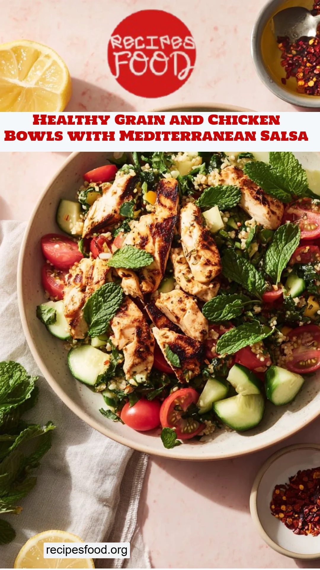 Healthy Grain and Chicken Bowls with Mediterranean Salsa