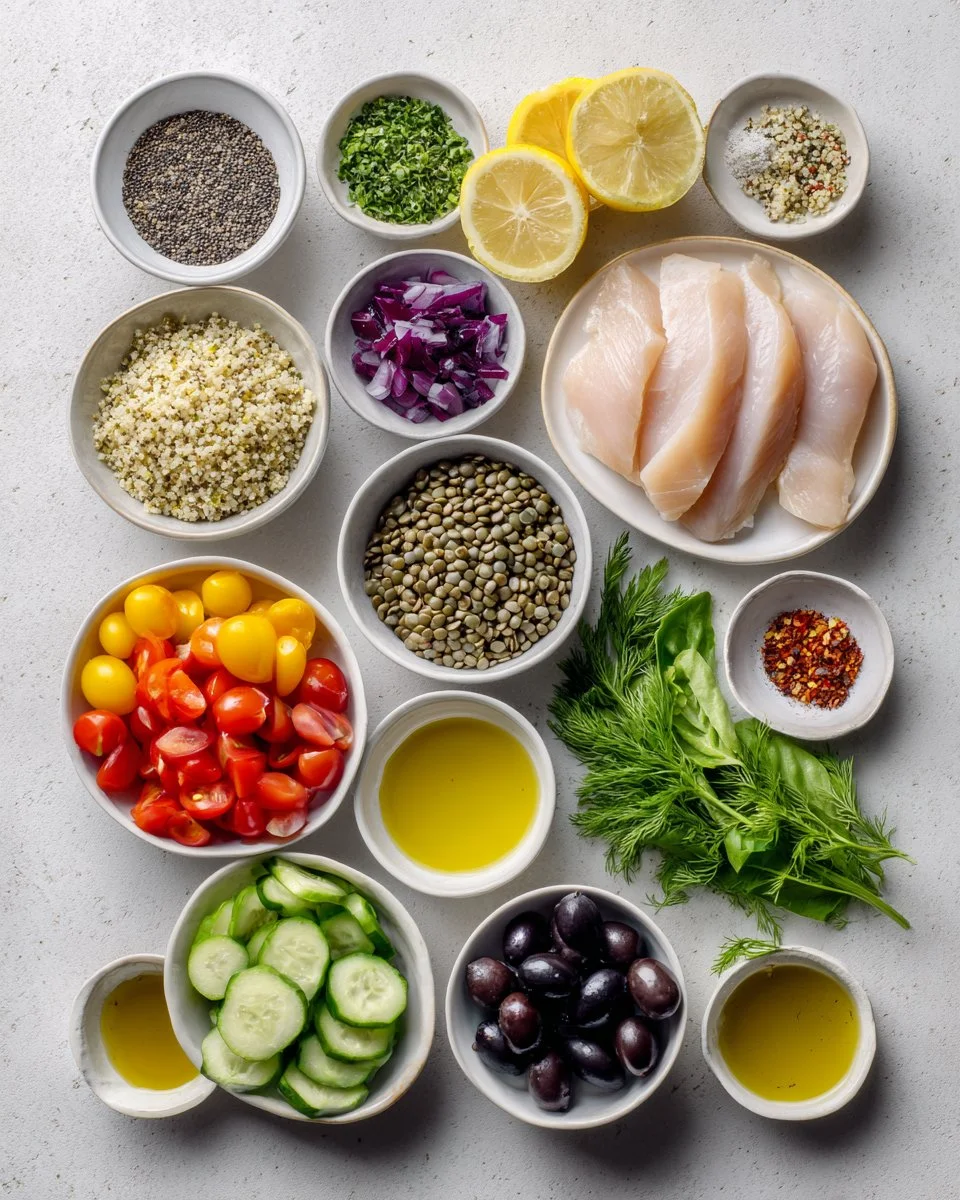 Healthy Grain and Chicken Bowls with Mediterranean Salsa