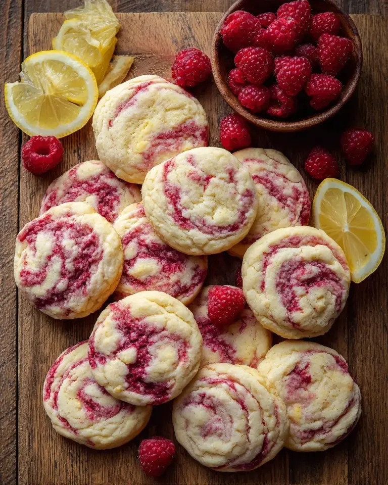 Freshly baked lemon raspberry cookies on a decorative plate
