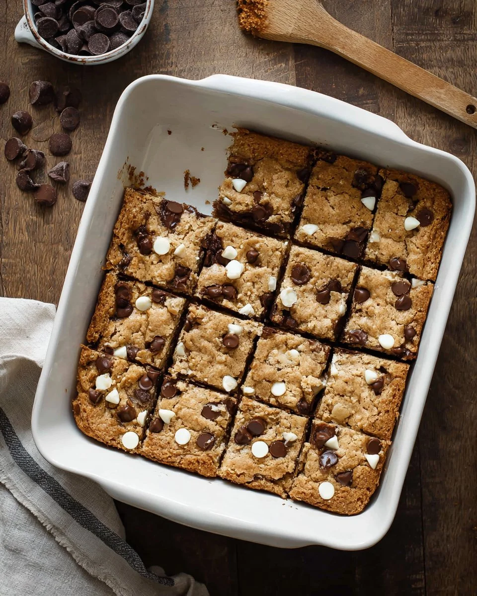 Homemade Marry Me Bars with chocolate and nuts on a wooden table