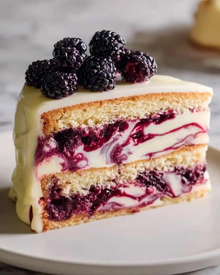 Delicious homemade Mulberry Cake with fresh berries and creamy frosting