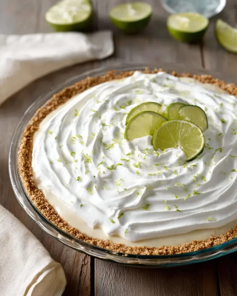 No Bake Key Lime Pie topped with whipped cream and lime zest