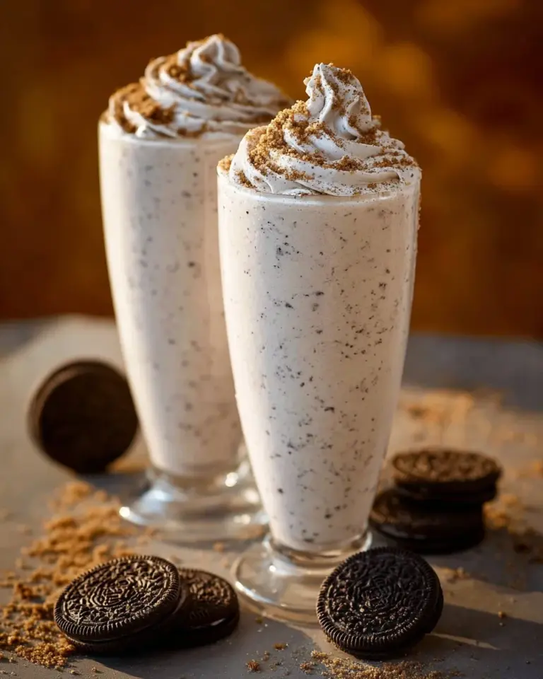 Creamy Oreo Milkshake topped with whipped cream and crushed Oreos