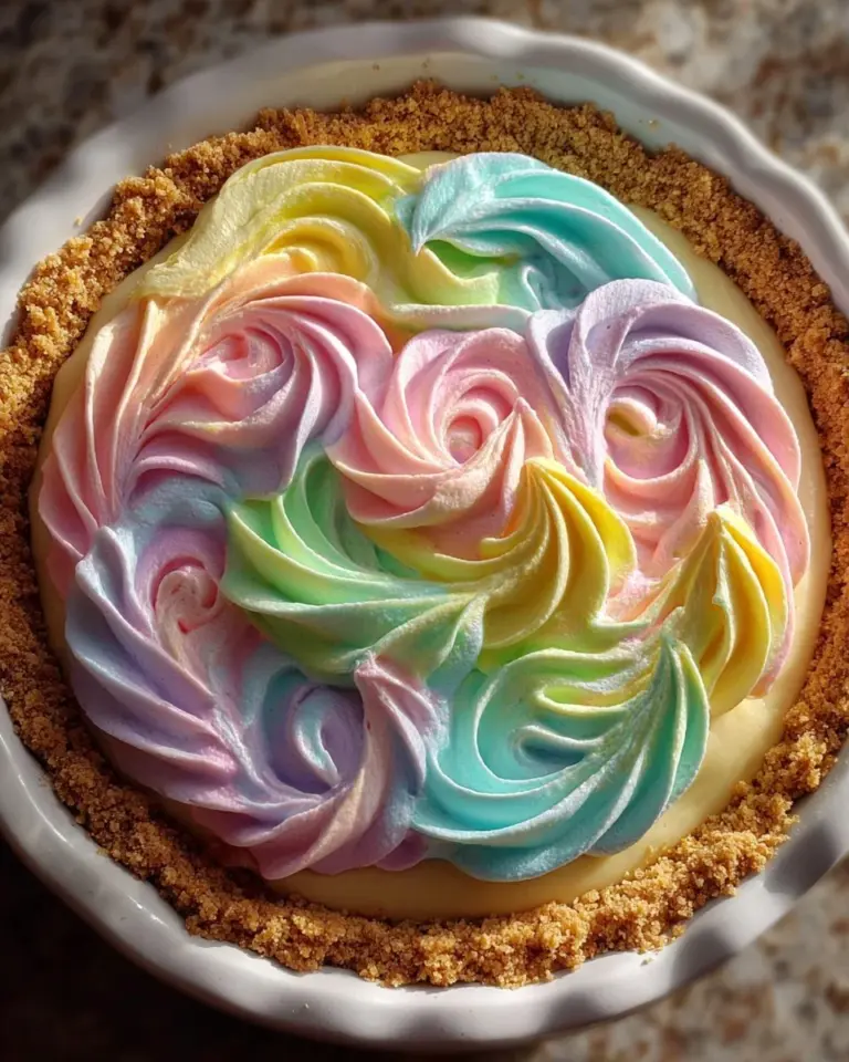 Pastel Easter Swirl Pie with colorful swirls for a festive dessert