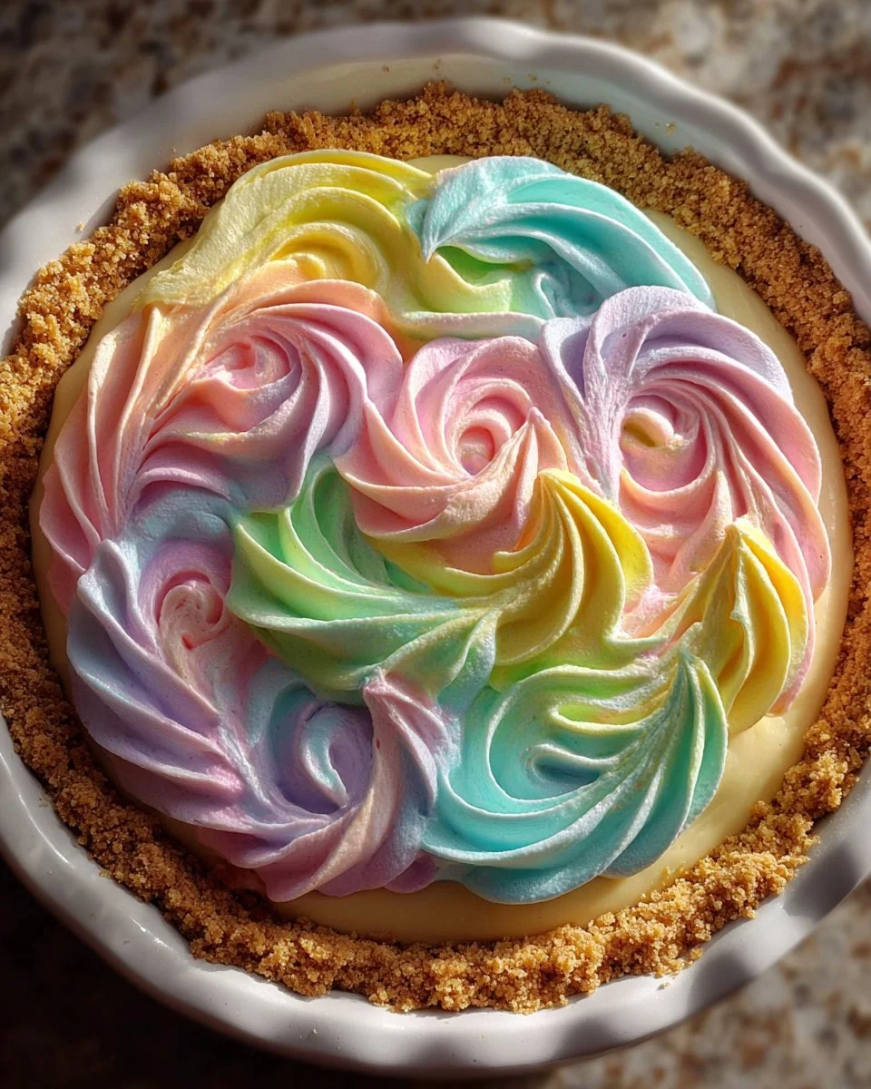 Pastel Easter Swirl Pie with colorful swirls for a festive dessert