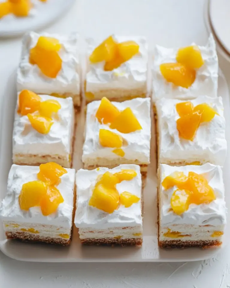 Delicious Peach Delight dessert with fresh peaches and cream