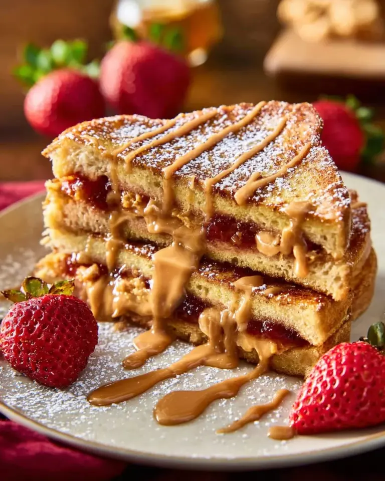 Delicious Peanut Butter and Jelly French Toast served with fresh berries