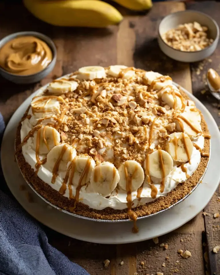 Peanut Butter Banana Cream Pie with creamy filling and fresh banana slices