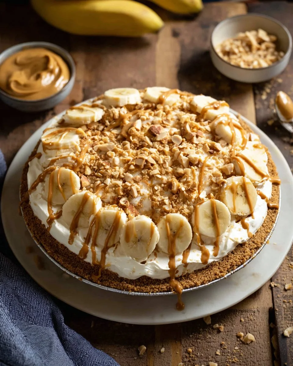 Peanut Butter Banana Cream Pie with creamy filling and fresh banana slices