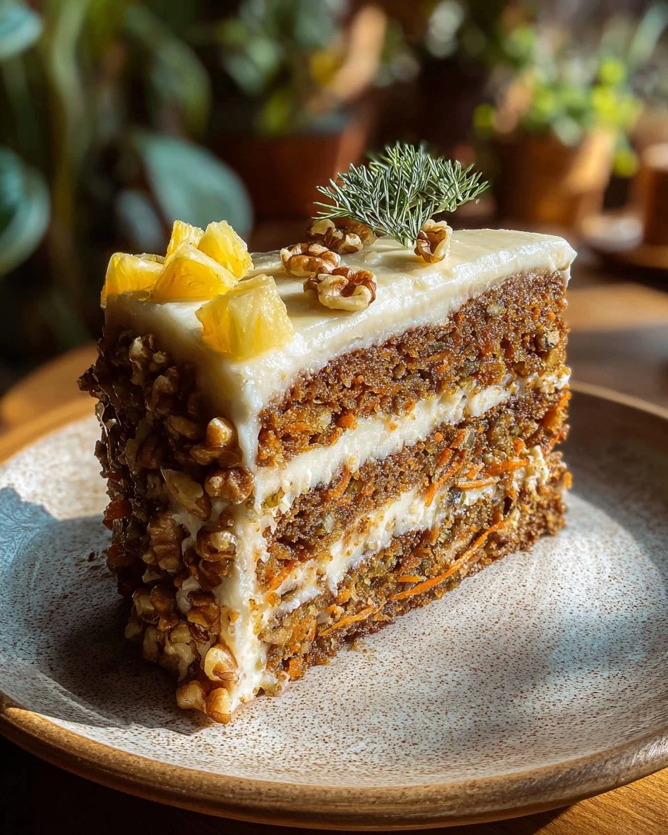 Deliciously layered Pineapple Carrot Cream Cake with tropical flavors