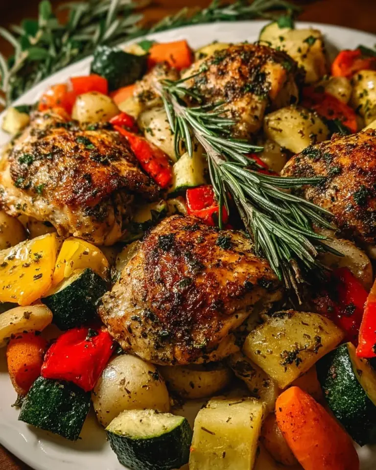 Sheet pan with lemon herb chicken and colorful vegetables