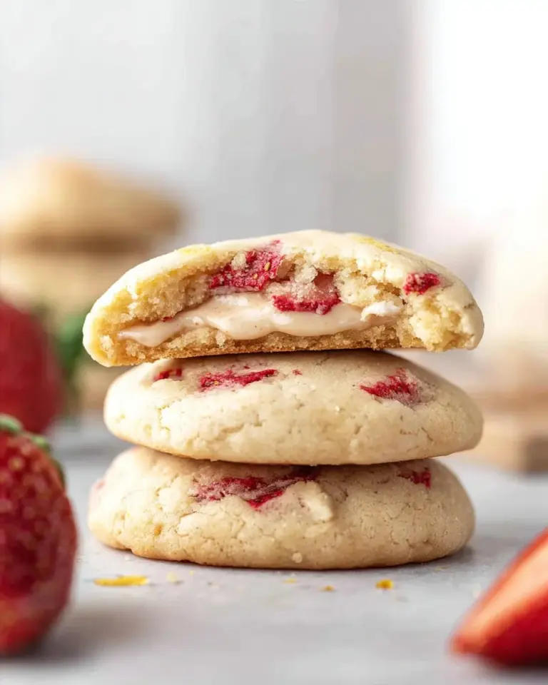 Delicious Strawberry Banana Cream Cheese Cookies on a baking sheet