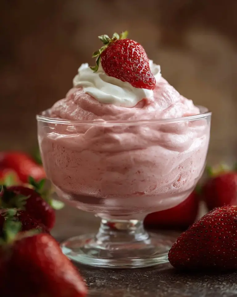 Delicious strawberry cheesecake mousse in a dessert glass with fresh strawberries