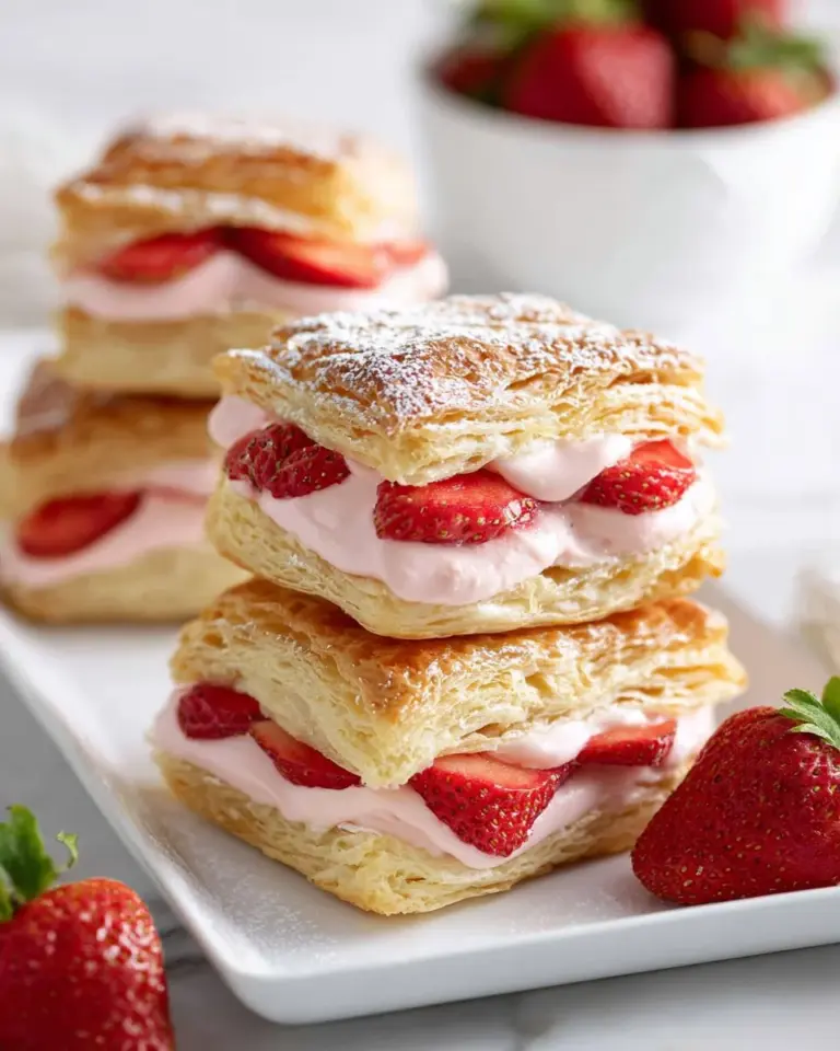 Delicious Strawberry Cheesecake Napoleon with fresh strawberries and creamy cheesecake layers
