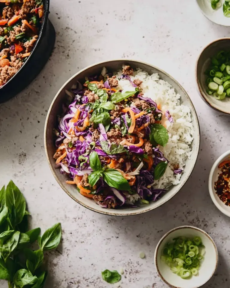 Delicious Sweet Chili Pork served in a rice bowl with colorful veggies